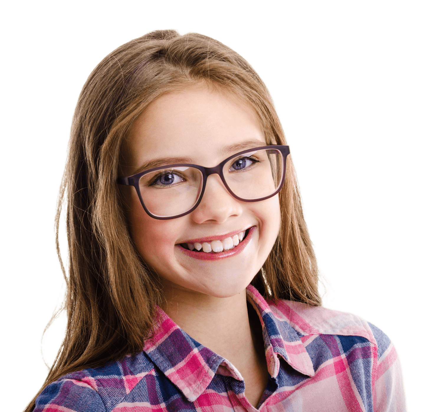 Children's Eye Tests A pre teen girl looking very happy wearing her new glasses
