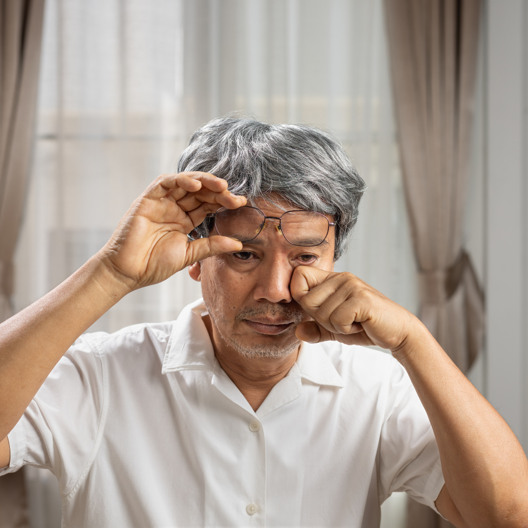 Man with Dry Eye rubbing eyes